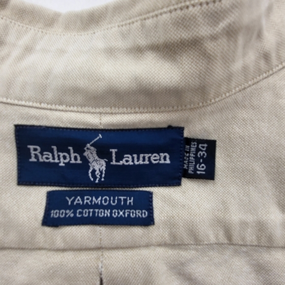 Ralph Lauren Polo Shirt Mens 16-34 Button Up Yarmouth Cream FLAW - Picture 7 of 9